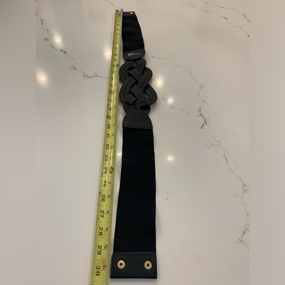 Black Faux Leather Gold Link Knotted Stretchy Belt With Snap Closure Size Medium - Picture 5 of 7